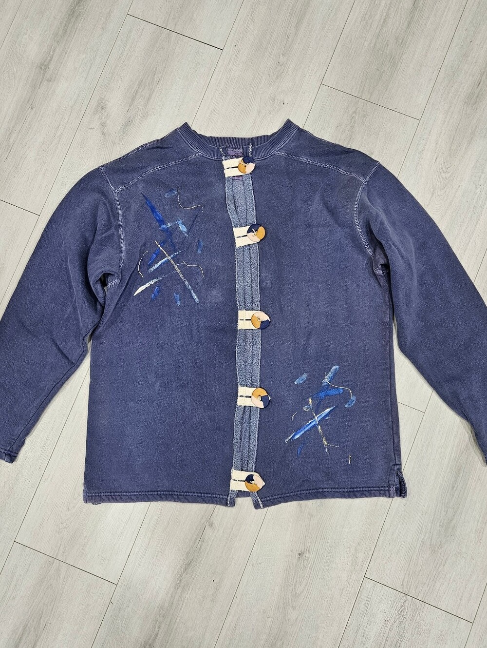 VTG Authentic Pigment Blue Artsy Cardigan Jacket Sweater Big Button Cotton Sz S
